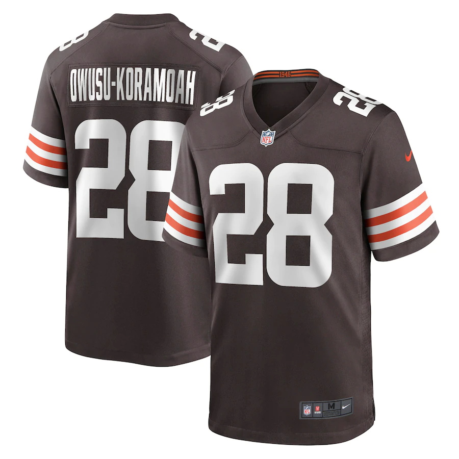 Mens Cleveland Browns #28 Jeremiah Owusu-Koramoah Nike Brown 2021 NFL Draft Pick Player Game Jersey